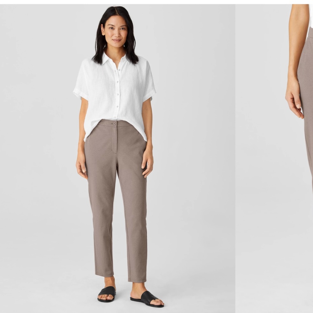 Eileen Fisher Organic Cotton Ponte Slim Pants Size Med Tan